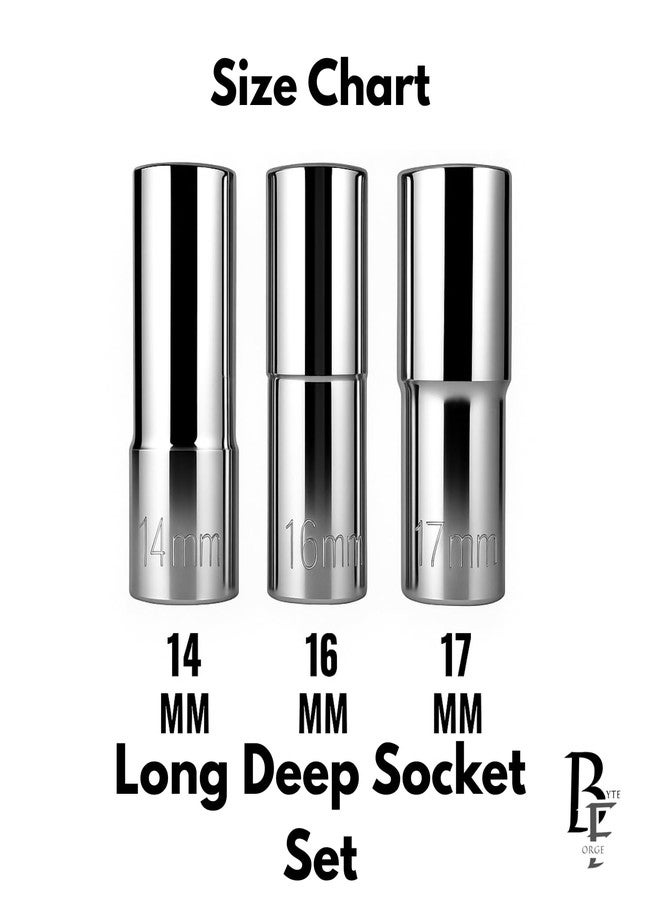 BYTE FORGE DEEP HEX SOCKET SET 14MM 16MM 17MM 1/2'' DRIVE CRV STEEL - Image 2